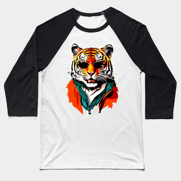 Tiger Vibes: Fierce and Trendy Art with Sunglasses Baseball T-Shirt by SkloIlustrator